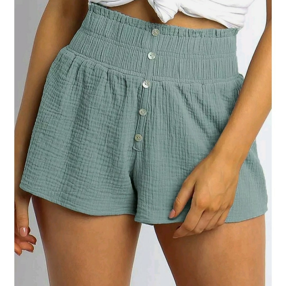 Juniors Small Blue Green Aqua Smocked High-Waist Shorts